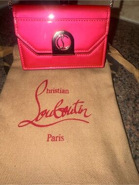 Christian Louboutin Pink Patent card holder on chain with Dusty NWOT